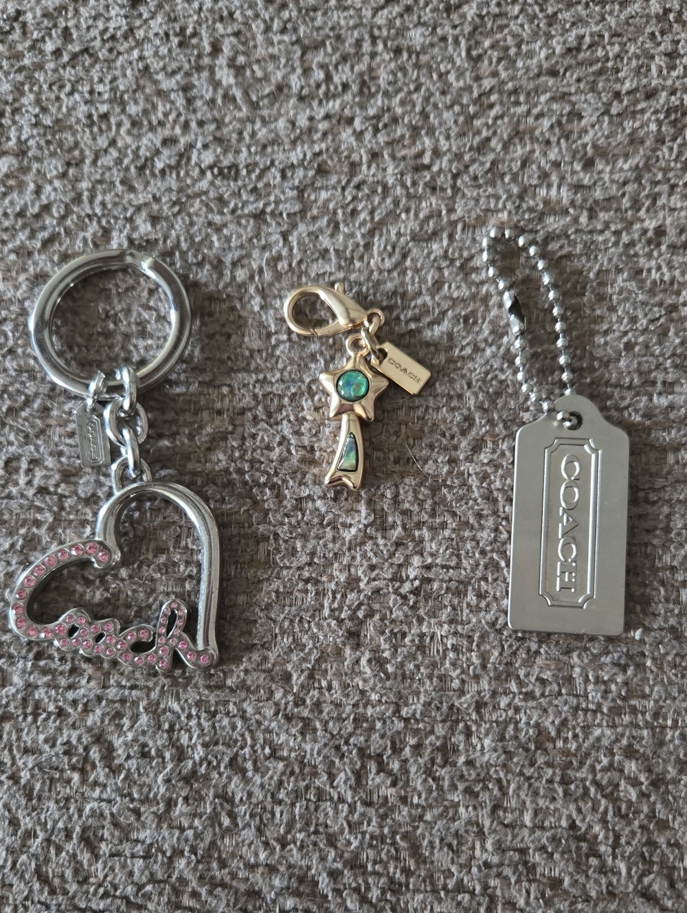 Coach Kids Heart & Tag Keychain Set in Pink and Silver